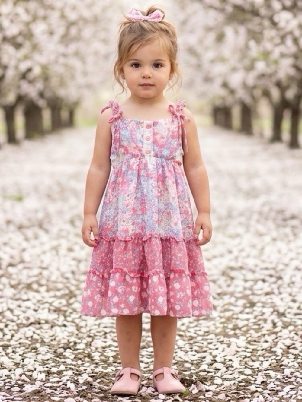 Jona Michelle Girls Pink Floral Tiered Maxi Dress Size 5 Boho Cottagecore
